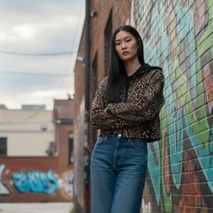 Small Zara - Trafaluc Collection Animal Print Cropped Pullover Sweatshirt Hoodie